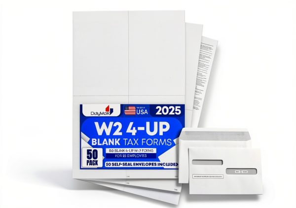 Dutymark 4-Up W-2 Blank Tax Forms 25 Pack 8.5 x 11 Paper Perforated-0