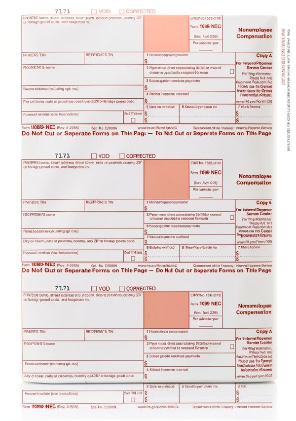 FENTASY 1099 NEC Forms 2025 Bundle 25 Vendor Paper Tax Forms-1